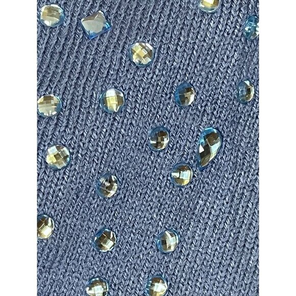 Romans Rhinestone Cardigan 22 Blue Knit Resort Boho Western Old Money Classic - Picture 4 of 8